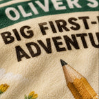 Big First Day Adventure Personalised Blanket - close-up detail showing fleece texture and first-day adventure artwork | Personalized fleece blanket for kids by Jolliboo
