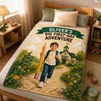 Big First Day Adventure Personalised Blanket - personalized first-day adventure blanket styled in a cozy child bedroom | Personalized fleece blanket for kids by Jolliboo
