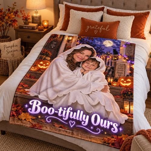 Boo-tifully Ours Mom And Child Ghost Halloween Blanket - image 1 | Jolliboo