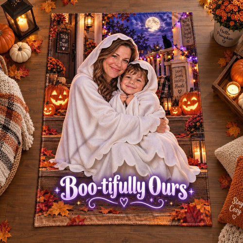 Boo-tifully Ours Mom And Child Ghost Halloween Blanket - image 2 | Jolliboo