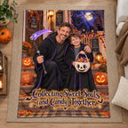 Collecting Sweet Souls And Candy Together Dad And Son Halloween Blanket - image 2 | Jolliboo