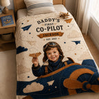 Daddy’s First Co-Pilot Personalised Blanket - personalized Daddys First Co-Pilot blanket styled on a child bed | Personalized fleece blanket for kids by Jolliboo
