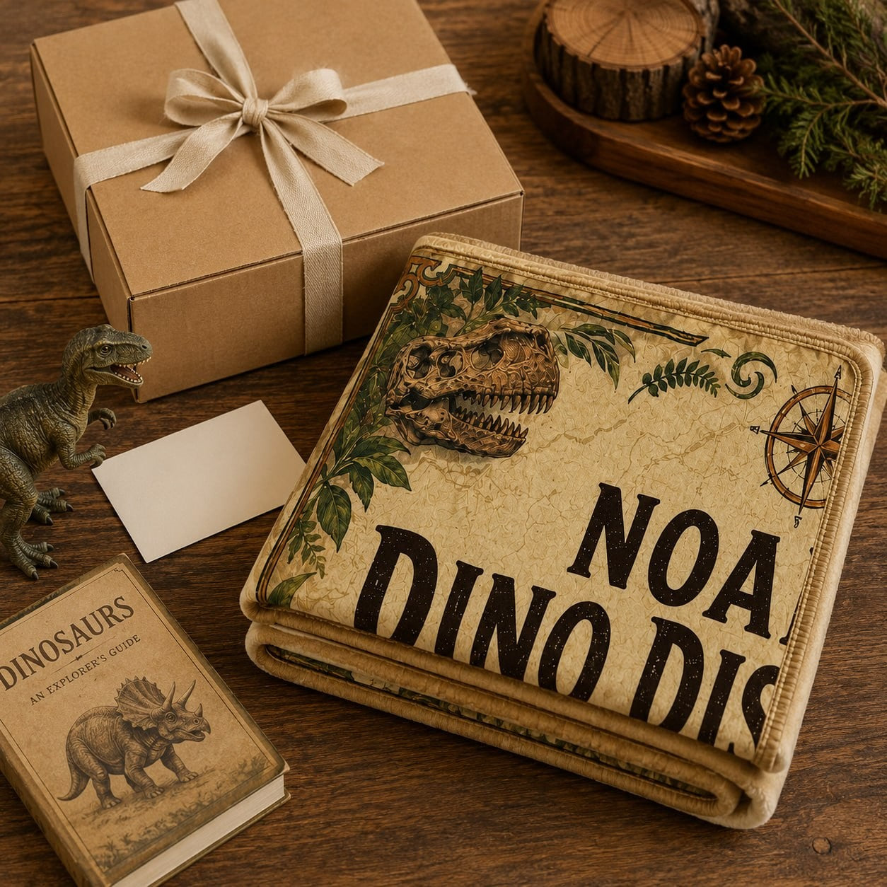 Dino Discovery Expedition Personalised Blanket - hero product shot showing the full dino discovery expedition blanket design | Personalized fleece blanket for kids by Jolliboo