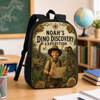Dino Discovery Expedition Personalised School Backpack - scale and context shot showing the personalized dino expedition backpack in a classroom | Personalized school backpack for kids by Jolliboo
