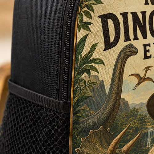 Dino Discovery Expedition Personalised School Backpack - classroom desk lifestyle shot of the personalized dino expedition backpack | Personalized school backpack for kids by Jolliboo