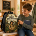Dino Discovery Expedition Personalised School Backpack - emotional first-day moment with the personalized dino discovery backpack | Personalized school backpack for kids by Jolliboo