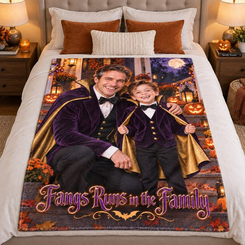 Fangs Runs In The Family Dad And Son Halloween Blanket - image 1 | Jolliboo