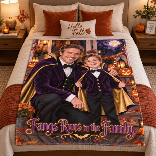 Fangs Runs In The Family Dad And Son Halloween Blanket - image 2 | Jolliboo