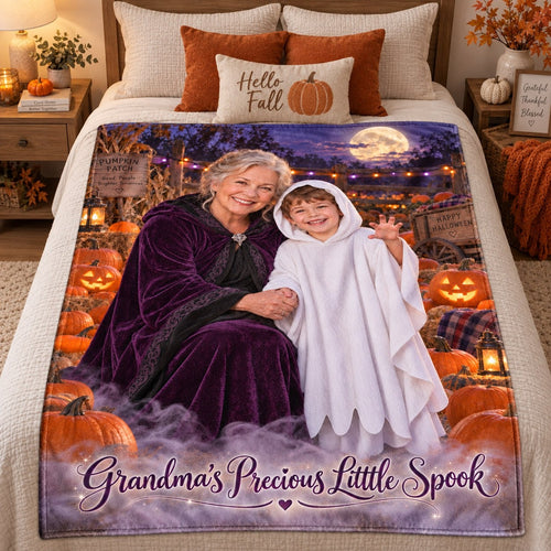 Grandmas Precious Little Spook Grandma And Child Ghost Halloween Blanket - image 1 | Jolliboo
