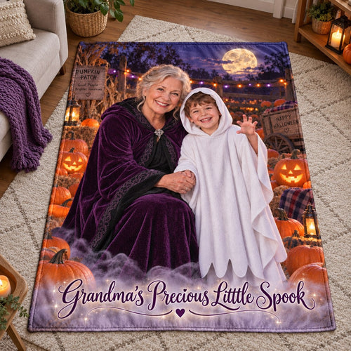 Grandmas Precious Little Spook Grandma And Child Ghost Halloween Blanket - image 2 | Jolliboo