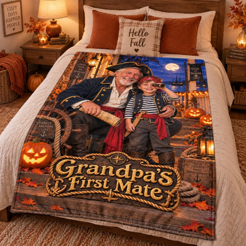 Grandpas First Mate Grandpa And Child Pirate Halloween Blanket - image 1 | Jolliboo