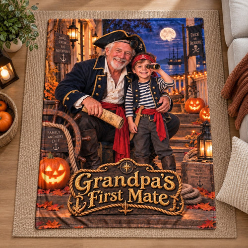 Grandpas First Mate Grandpa And Child Pirate Halloween Blanket - image 2 | Jolliboo