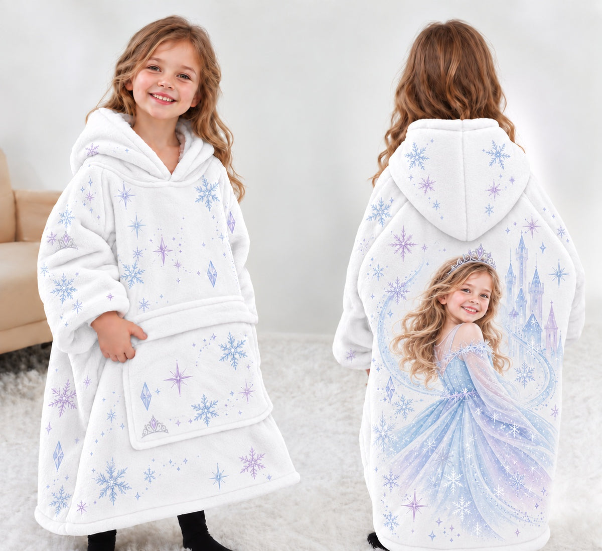Personalized Snow Princess Blanket Hoodie | Jolliboo