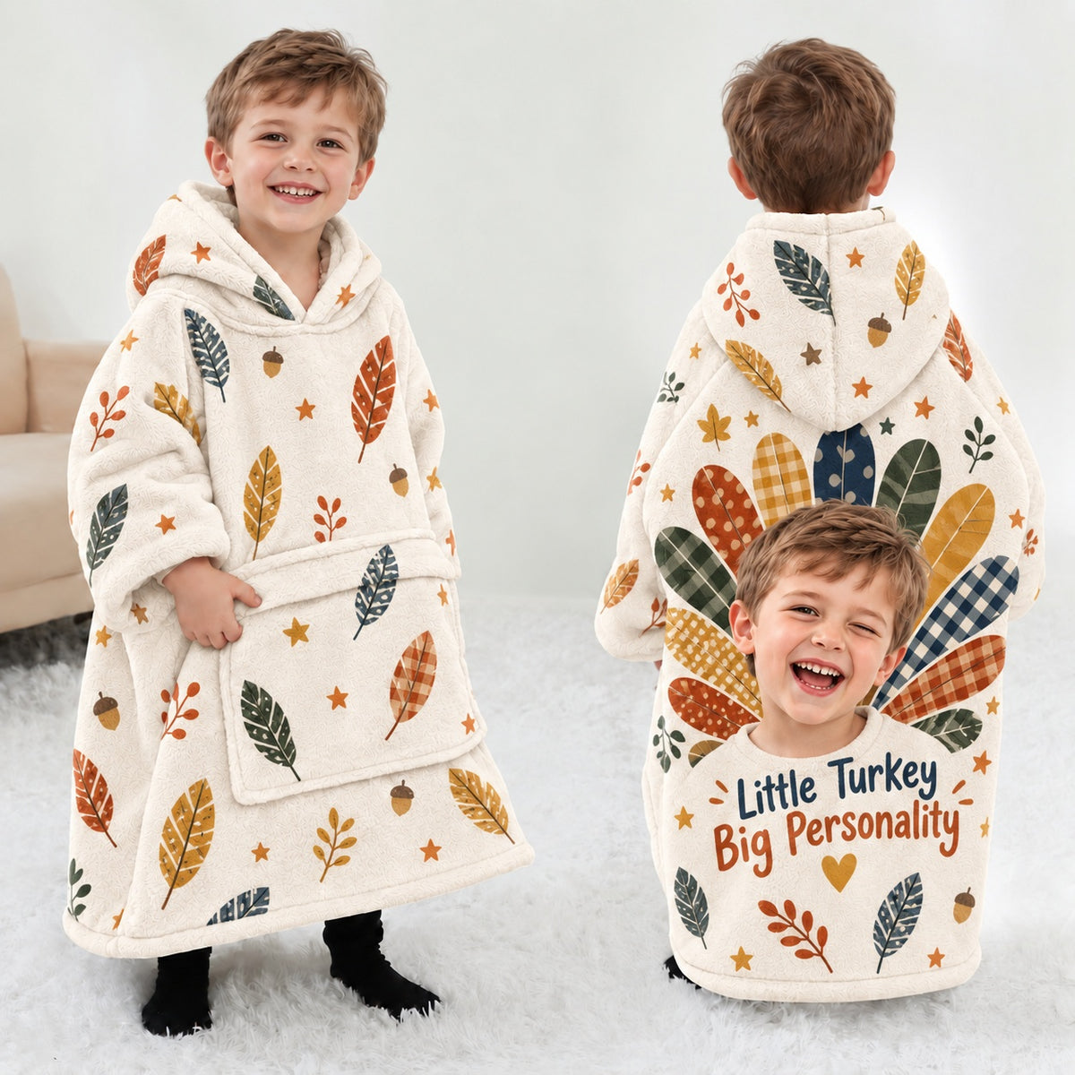 Personalized Little Turkey Big Personality Blanket Hoodie | Jolliboo