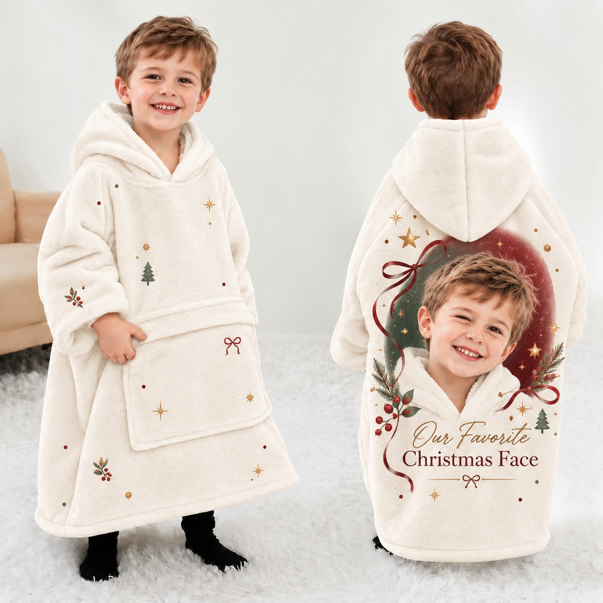 Personalized Our Christmas Face Blanket Hoodie | Jolliboo