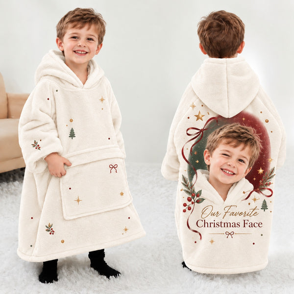 Personalized Our Christmas Face Blanket Hoodie | Jolliboo