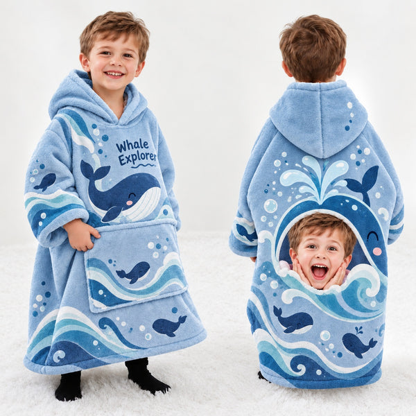 Personalized Whale Explorer Blanket Hoodie | Jolliboo