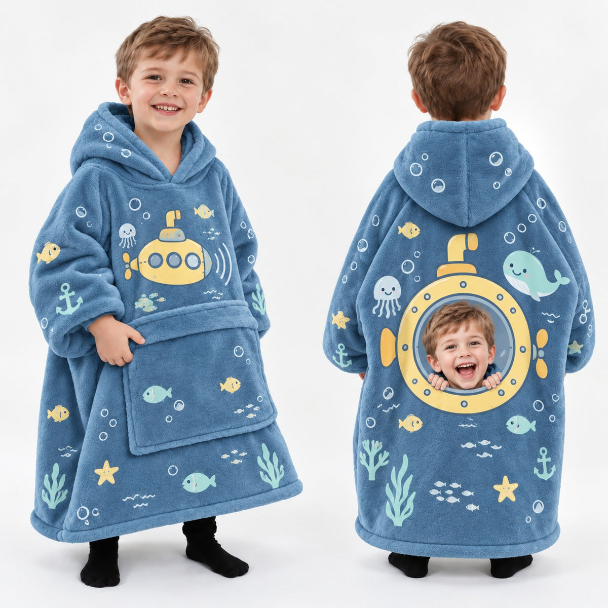 Personalized Submarine Ocean Adventure Blanket Hoodie | Jolliboo
