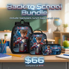 Kid Tech Hero Personalized School Bag - back to school bundle image showing backpack lunch bag and pencil case | Personalized school bag for kids by Jolliboo