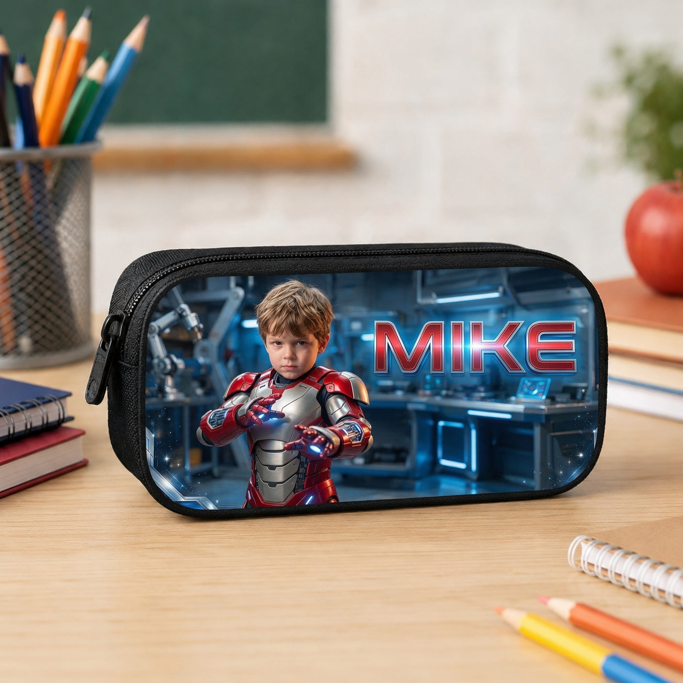 Kid Tech Hero Personalized School Bag - hero pencil case product shot showing the custom tech hero artwork | Personalized school bag for kids by Jolliboo