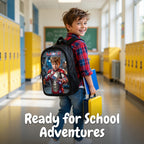 Kid Tech Hero Personalized School Bag - school hallway lifestyle shot showing the personalized backpack in use | Personalized school bag for kids by Jolliboo