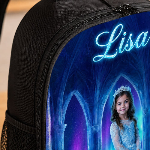 Little Ice Princess Realistic Personalized School Bag - hero product shot showing the full Little Ice Princess personalized school bag design | Personalized school bag for kids by Jolliboo