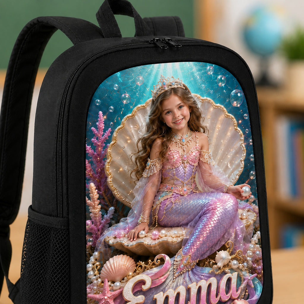 Mermaid Underwater Personalised School Backpack - close-up backpack artwork detail | Personalized school backpack for kids by Jolliboo