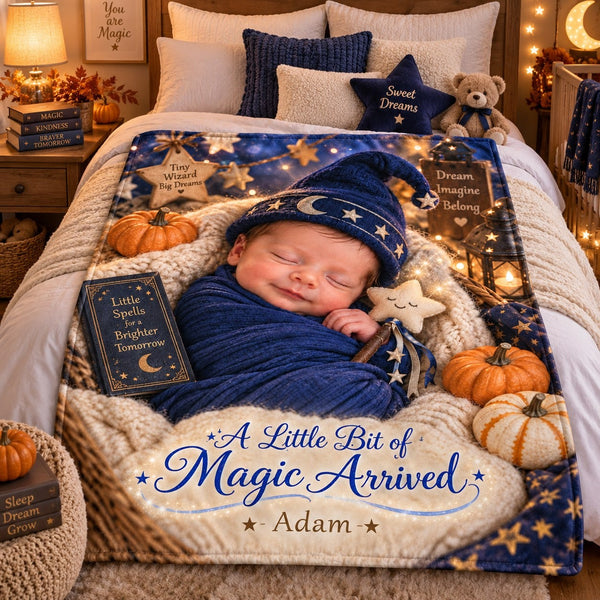Personalized A Little Bit of Magic Arrived Baby Wizard Blanket - image 1 | Jolliboo