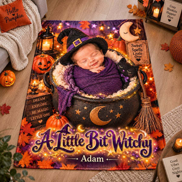 Personalized A Little Bit Witchy Baby Halloween Blanket - image 1 | Jolliboo