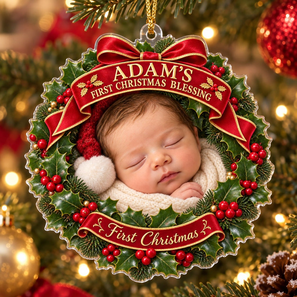 Personalized Baby First Christmas Blessing Wreath Ornament - image 1 | Jolliboo