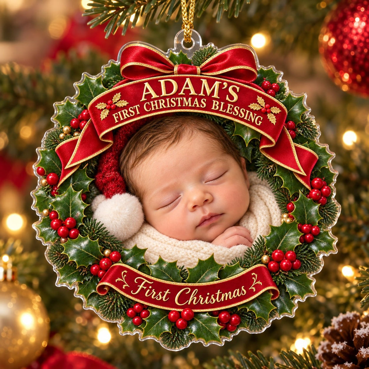 Personalized Baby First Christmas Blessing Wreath Ornament - image 1 | Jolliboo