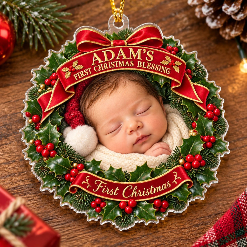 Personalized Baby First Christmas Blessing Wreath Ornament - image 3 | Jolliboo