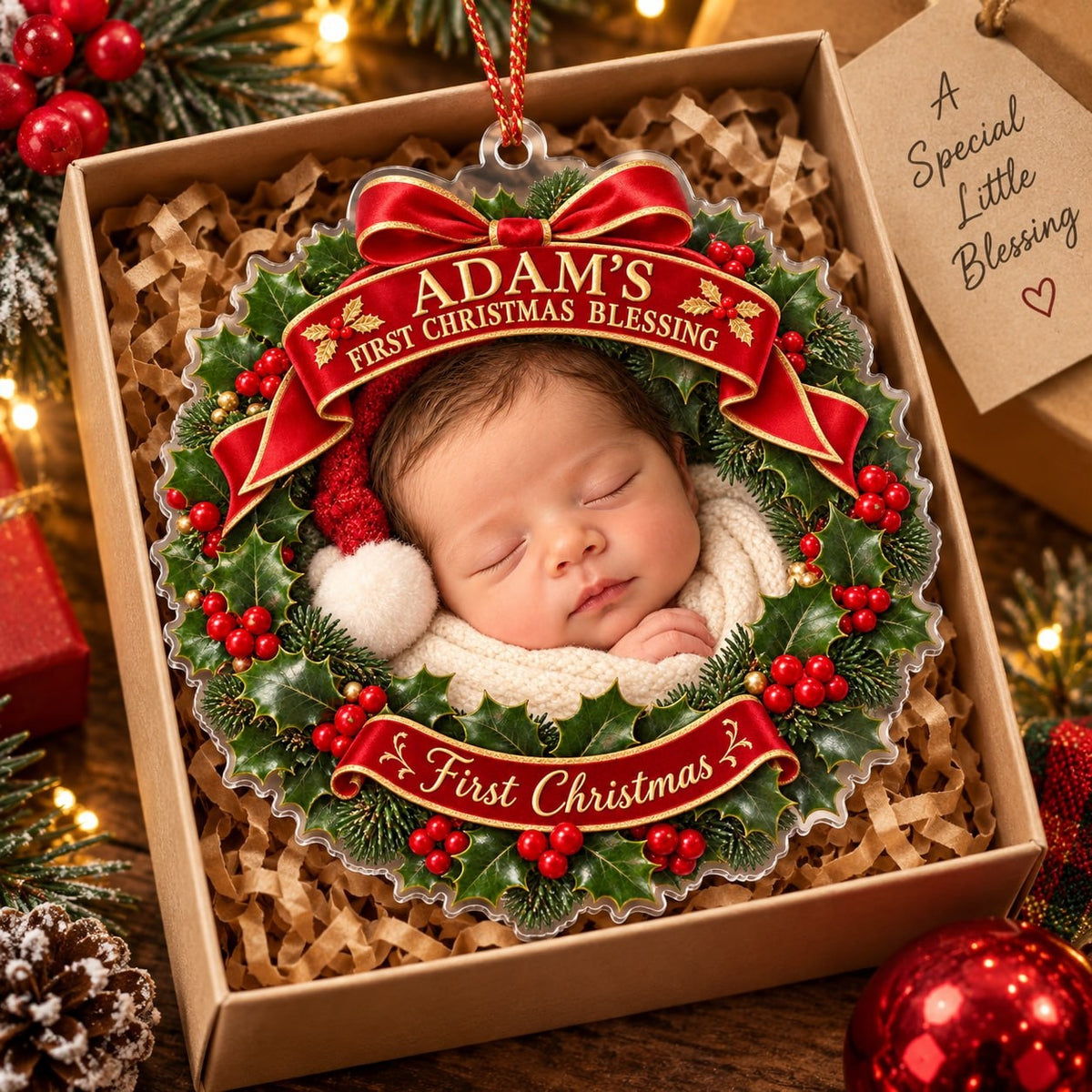 Personalized Baby First Christmas Blessing Wreath Ornament - image 4 | Jolliboo