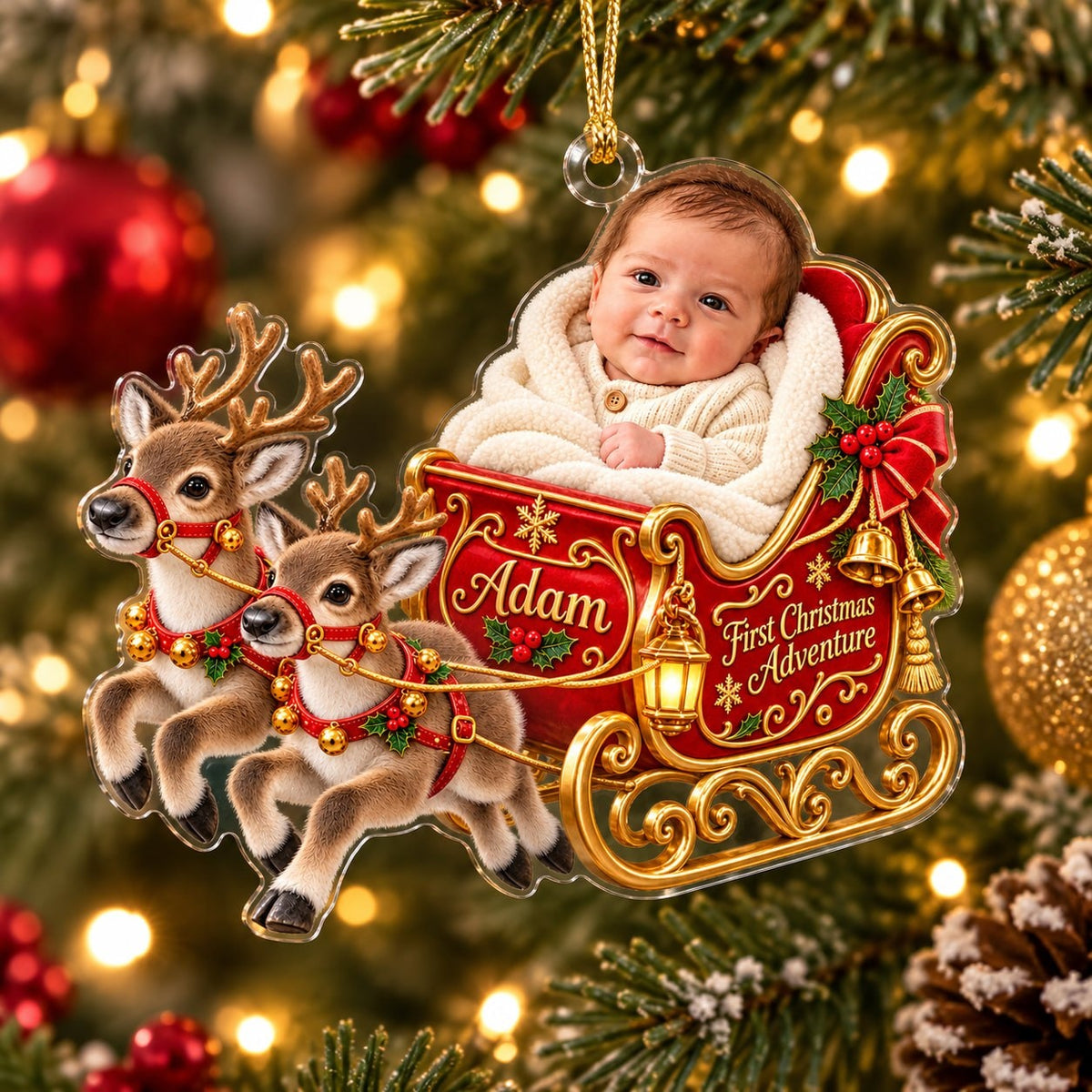 Personalized Baby First Christmas Sleigh Adventure Ornament - image 1 | Jolliboo