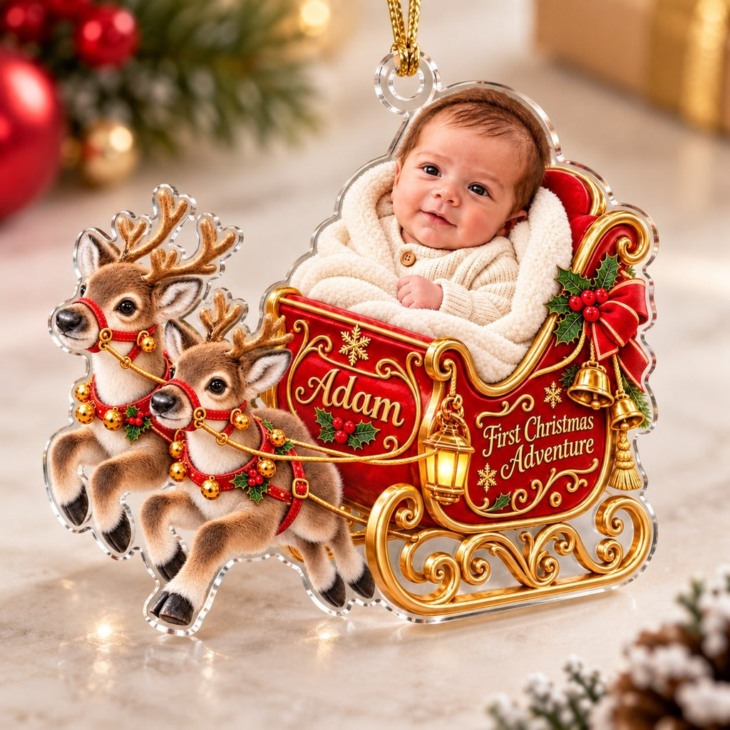 Personalized Baby First Christmas Sleigh Adventure Ornament - image 2 | Jolliboo