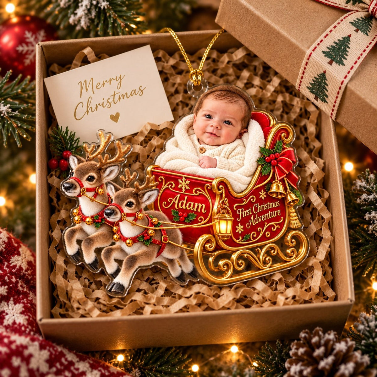 Personalized Baby First Christmas Sleigh Adventure Ornament - image 3 | Jolliboo