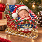 Personalized Baby Patriotic First Christmas Sleigh Ornament - image 2 | Jolliboo