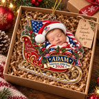 Personalized Baby Patriotic First Christmas Sleigh Ornament - image 3 | Jolliboo