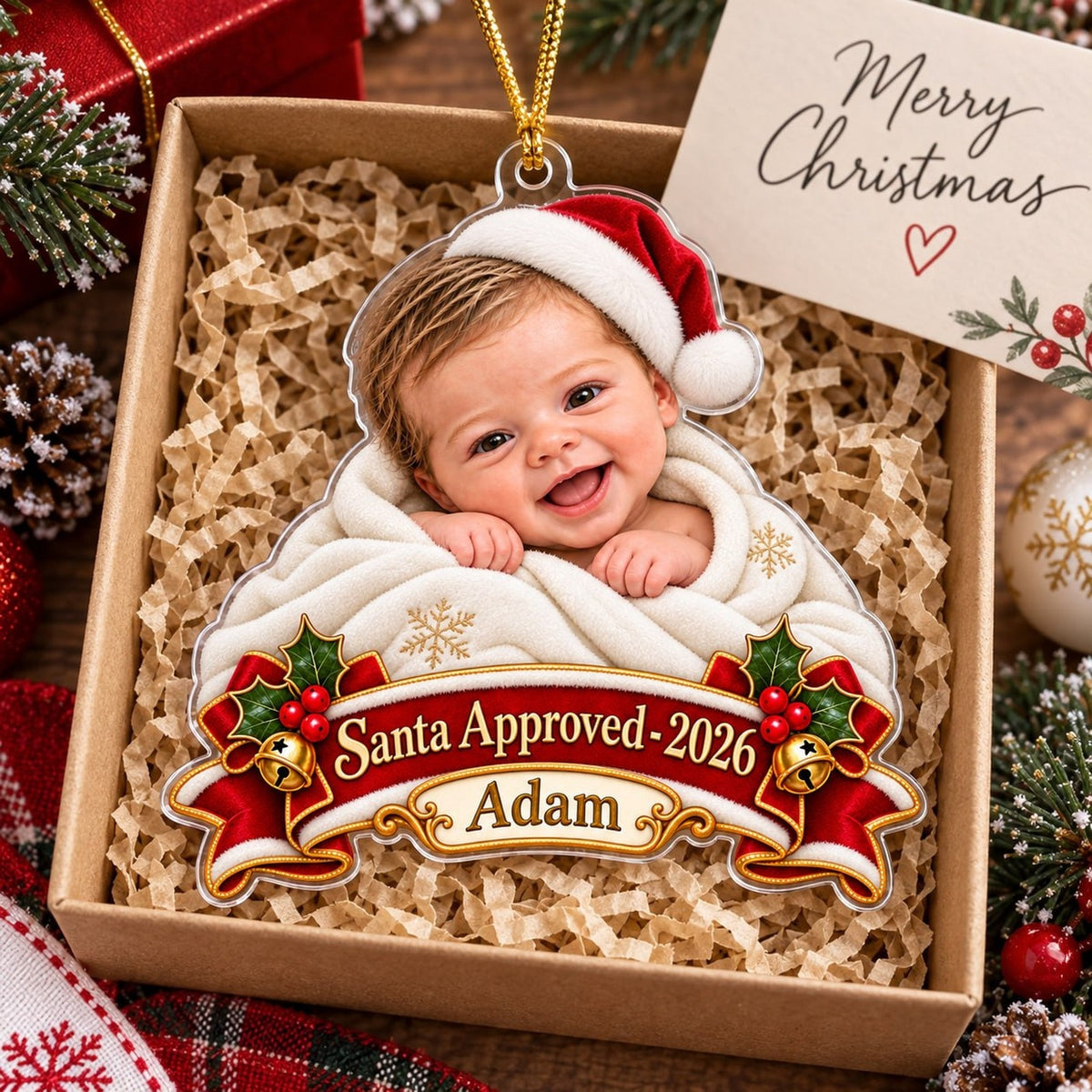 Personalized Baby Santa Approved Christmas Ornament - image 2 | Jolliboo