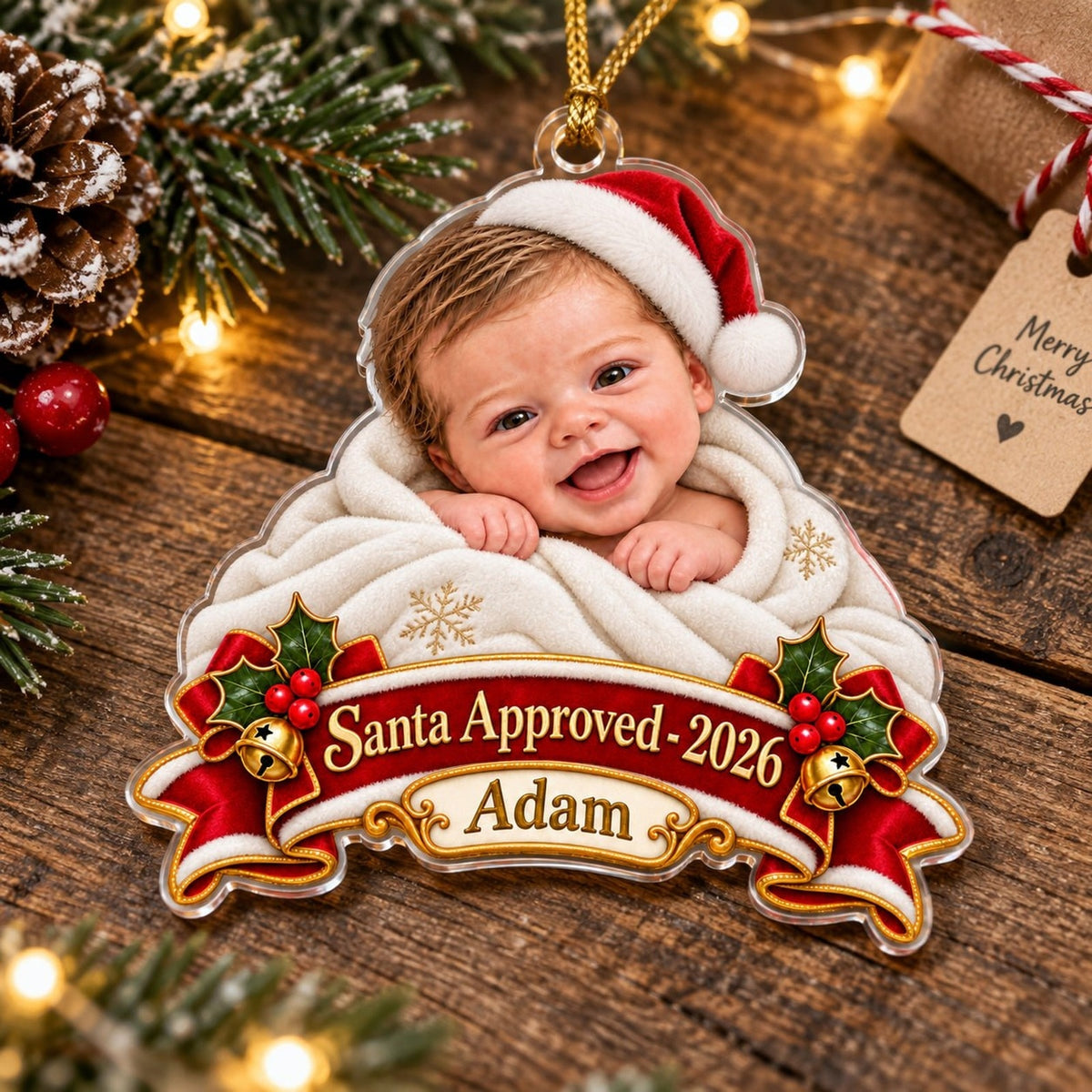 Personalized Baby Santa Approved Christmas Ornament - image 4 | Jolliboo