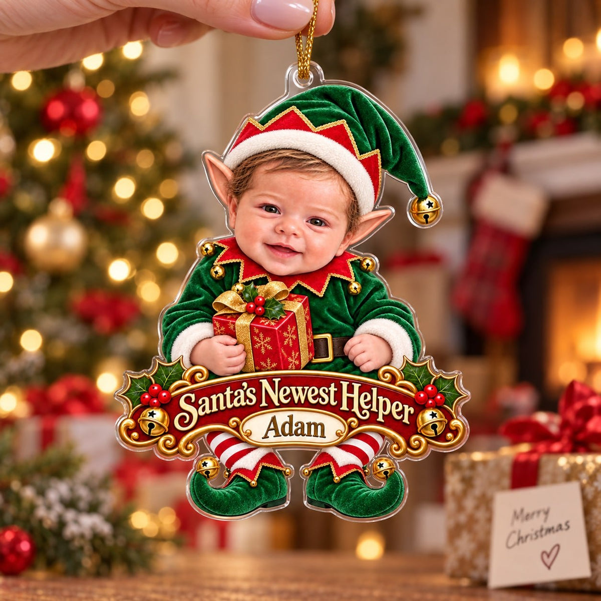 Personalized Baby Santas Newest Helper Christmas Ornament - image 2 | Jolliboo