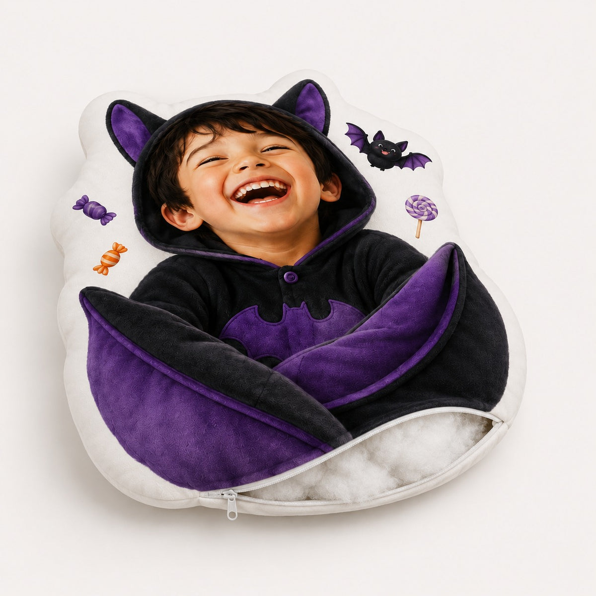 Personalized Bat Wrap Custom Shape Pillow - bat wrap laughing boy gallery image 3 | Personalized custom shape pillow for kids by Jolliboo