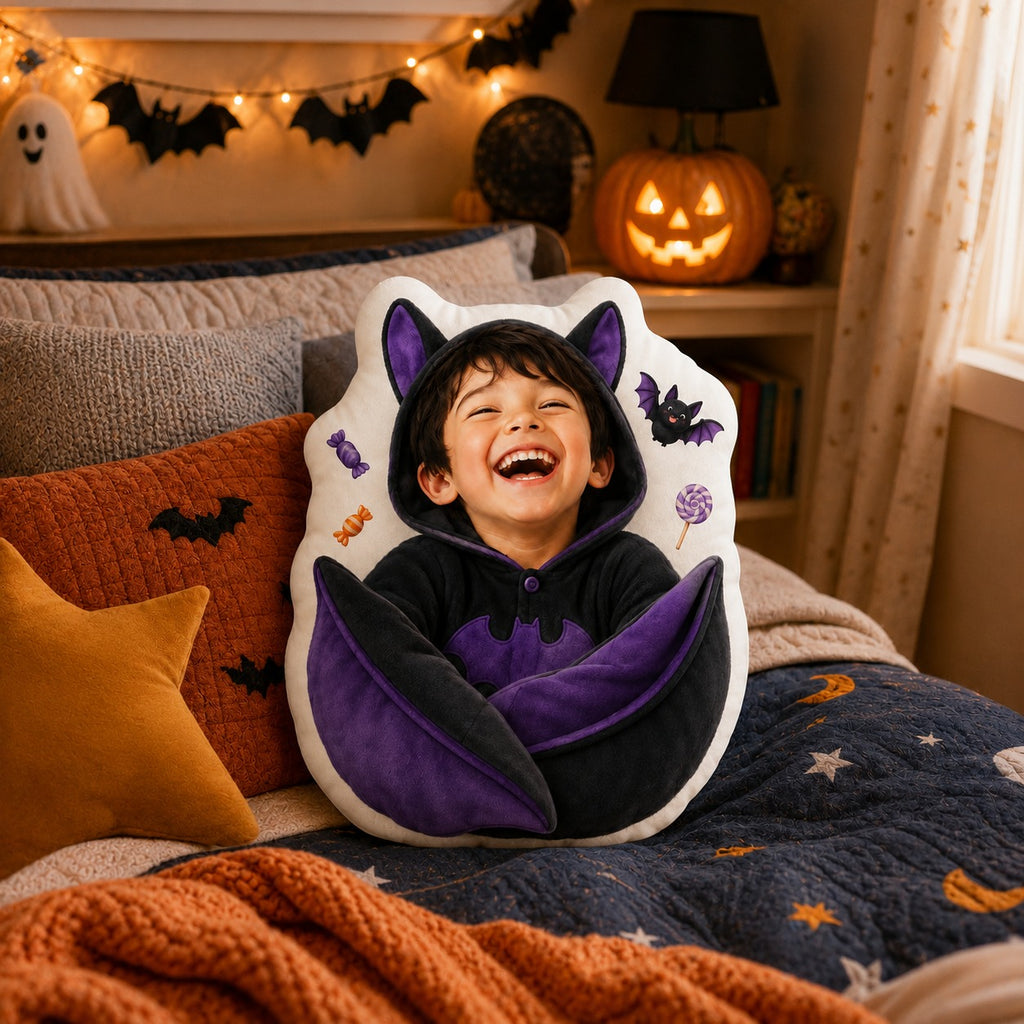 Personalized Bat Wrap Custom Shape Pillow - bat wrap laughing boy gallery image 4 | Personalized custom shape pillow for kids by Jolliboo