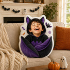 Personalized Bat Wrap Custom Shape Pillow - Halloween sofa lifestyle gallery image | Personalized custom shape pillow for kids by Jolliboo