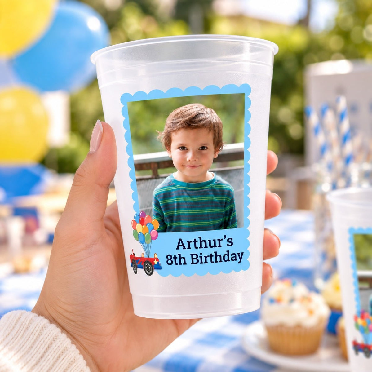 Personalized Blue Balloon Birthday Photo Cup - image 2 | Jolliboo