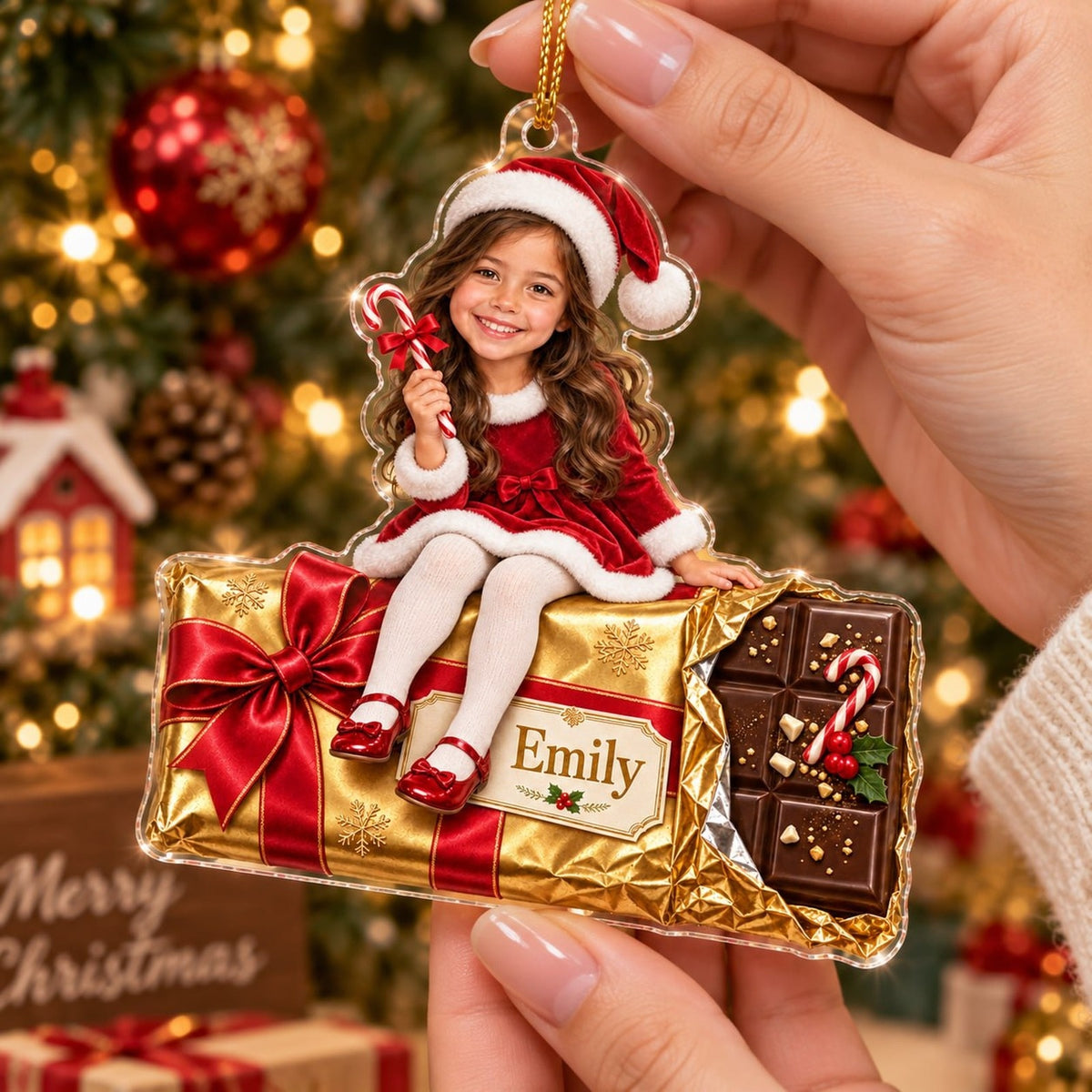 Personalized Christmas Candy Bar Girl Ornament - image 3 | Jolliboo