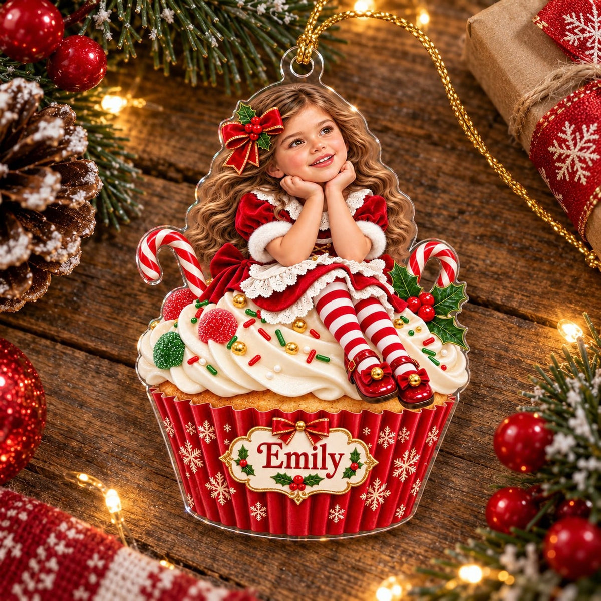 Personalized Christmas Cupcake Girl Ornament - image 3 | Jolliboo