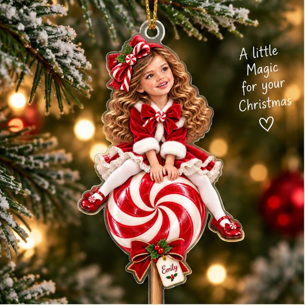 Personalized Christmas Peppermint Girl Ornament - image 2 | Jolliboo
