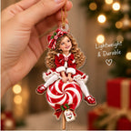 Personalized Christmas Peppermint Girl Ornament - image 3 | Jolliboo