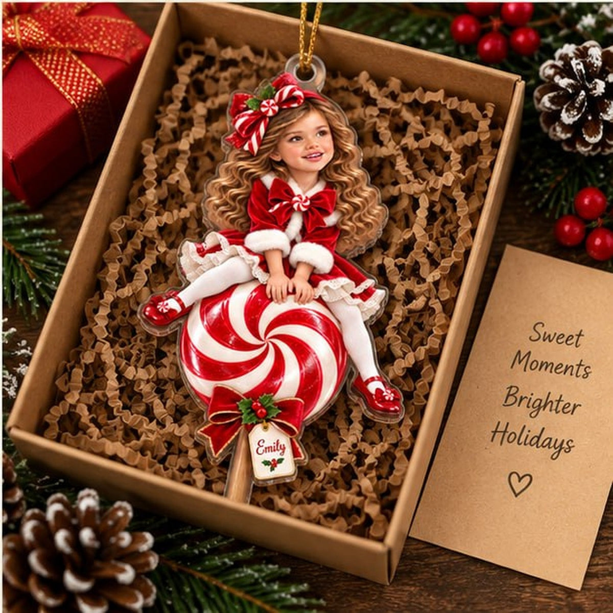 Personalized Christmas Peppermint Girl Ornament - image 5 | Jolliboo